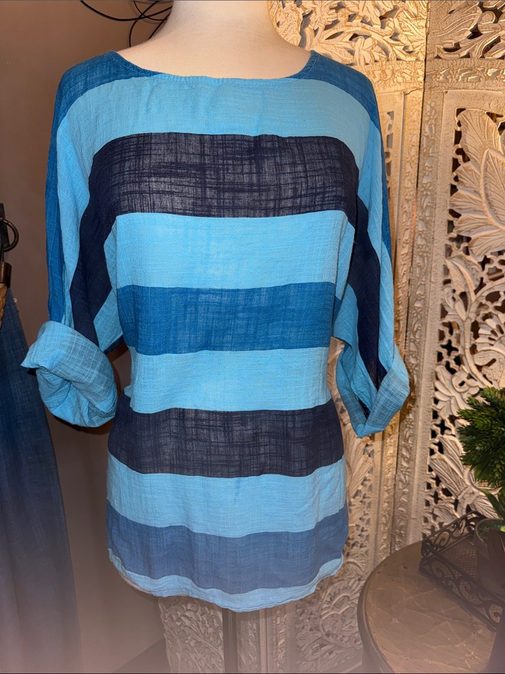 Simply Couture Striped Blue & Navy Lightweight Tunic